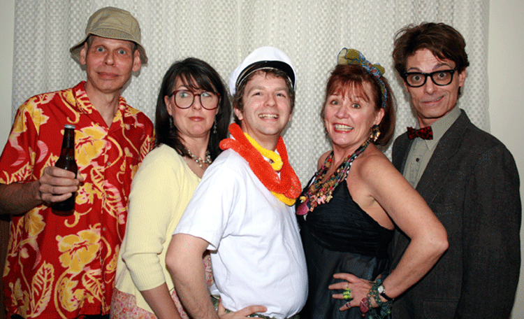 The cast of Mystery Theatre Unlimited's production of Murder on the Luv Boat, from left: Bert Furioli as Hank Rhodes, Valery
Staskey-Roeder as Lois Rhodes, Ryan Sears as Captain Boobing, Arlene Merryman
as Mitzi Small and Butch Maxwell as Dexter Small.