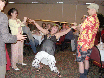 Mitzi does the limbo