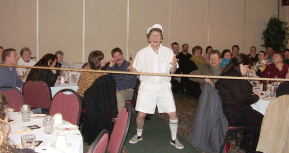 Captain Boobing supervises tug of war