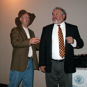 Michael Moran as President Jeb Clampett 
and Gino Angelo as Milburn Dripdrysdale